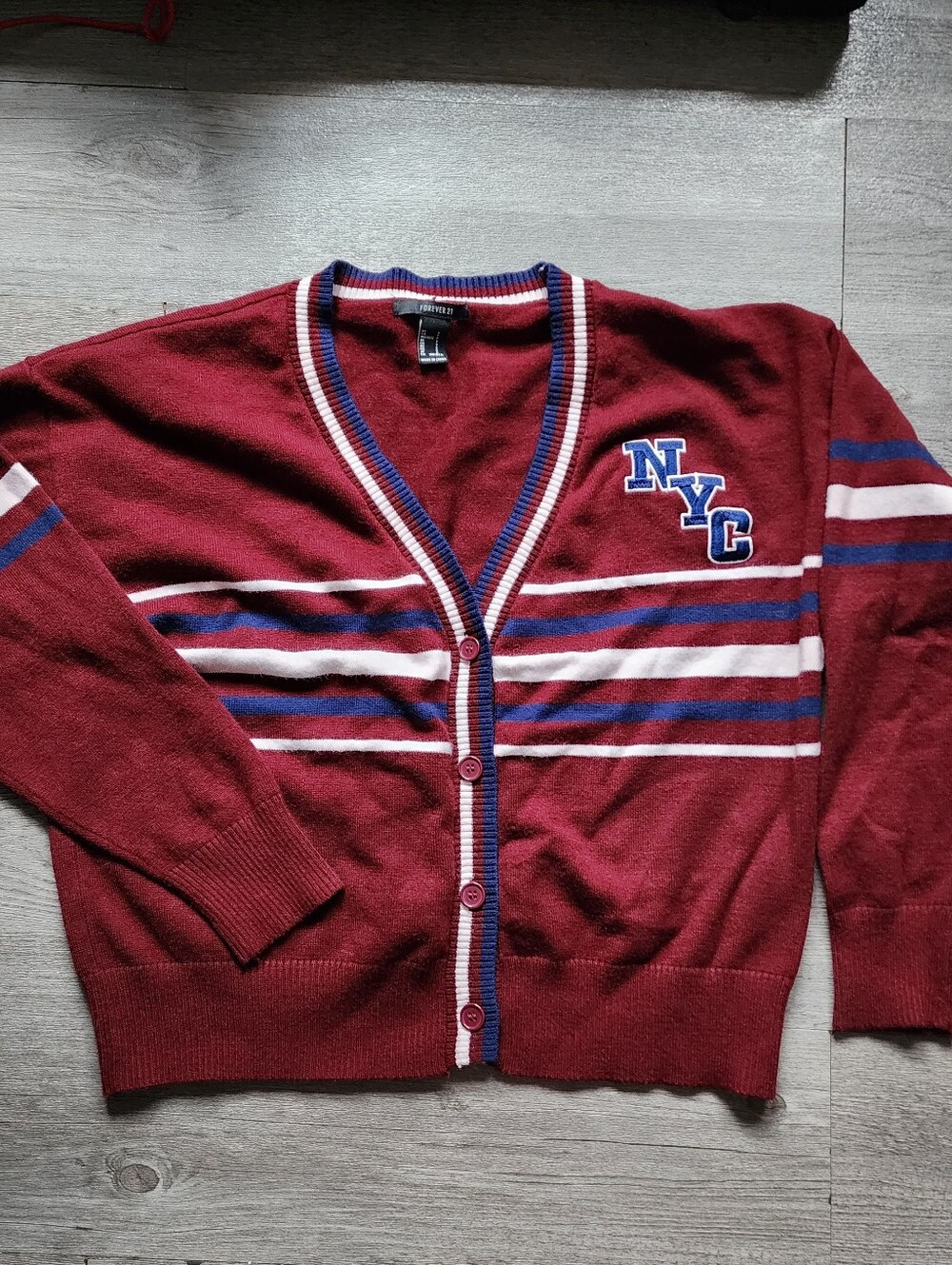 Forever 21 NYC Knit Button Down Sweater Cardigan Burgundy Maroon Size Small
